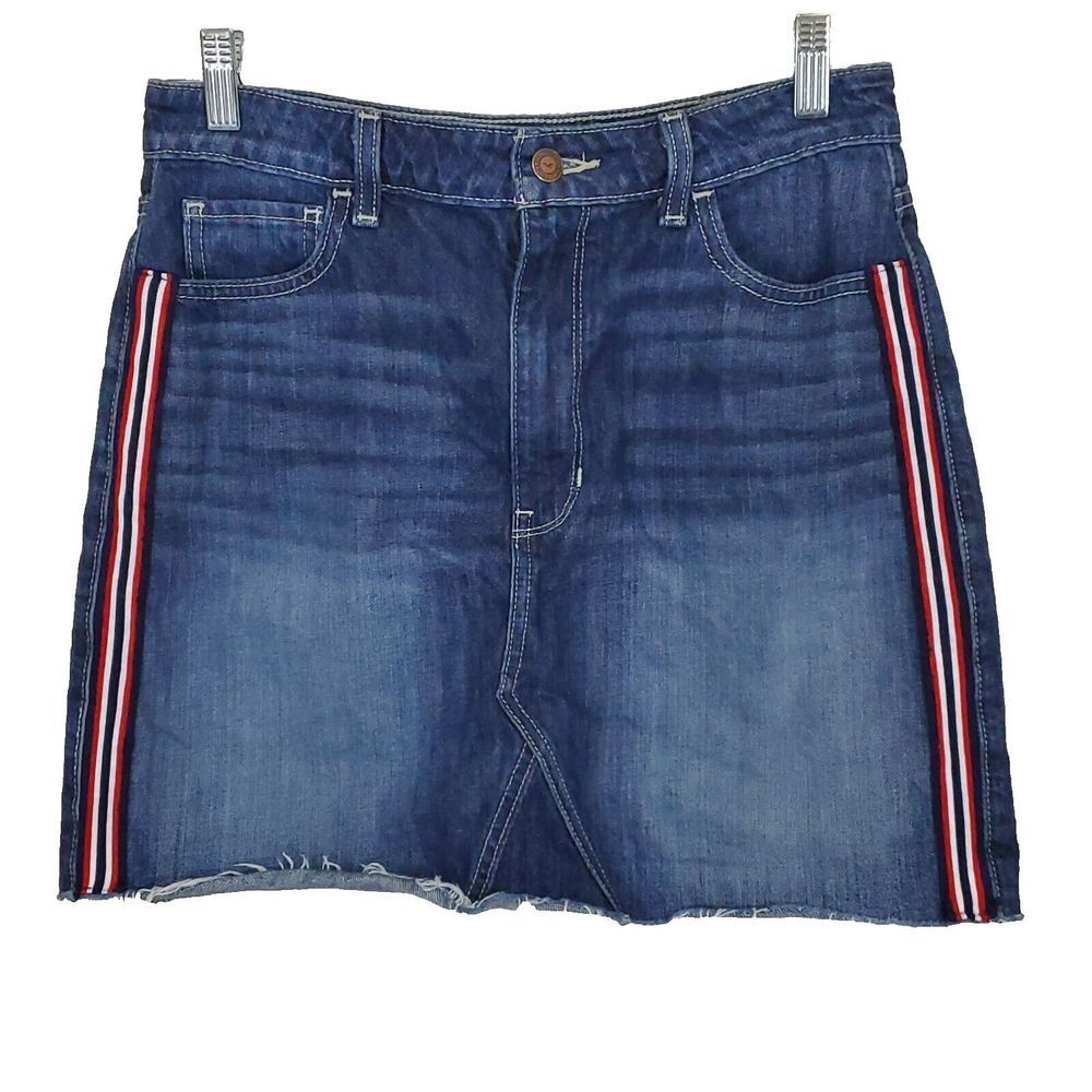 Hollister Skirt 9 29W Blue Jean Mini Denim Ultra High Rise Distressed Dark